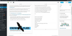 wordpress admin page for website design