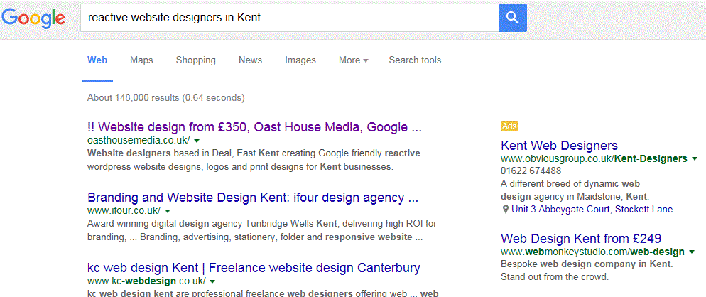 google website designer in kent results page