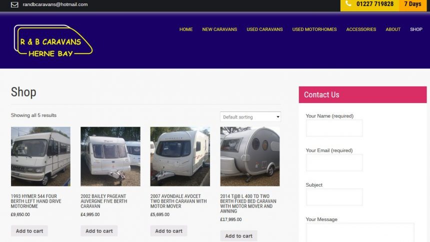 R and B caravans new website design