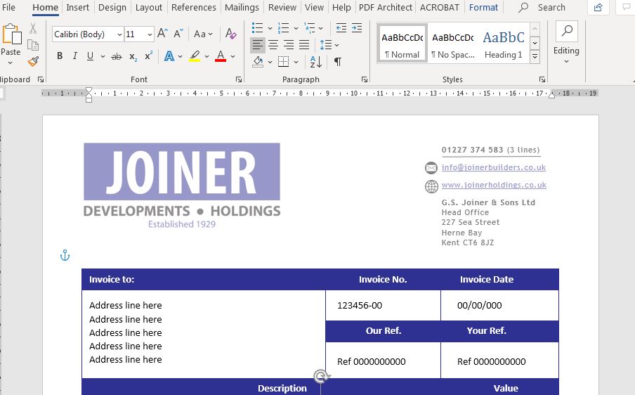 joiner holdings invoice template design
