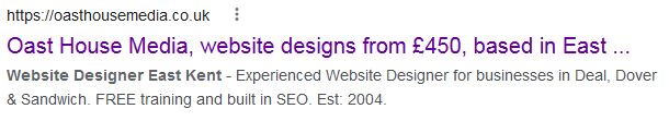 google search results snippet for website designers in east kent