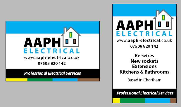 new website for canterbury aaph elecrical business cards and advert