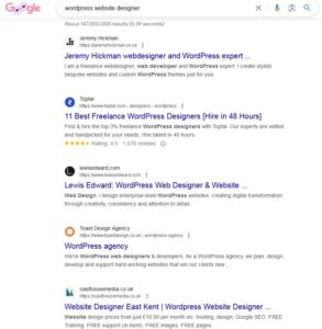 wordpress web designer google result