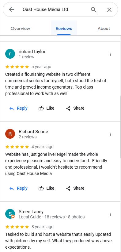 Google reviews for Oast House Media